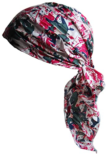 Cool4 Sommer XL Kopftuch Strand Tuch Bandana Beanie Mütze Chemo Cap A02 (Natur abstrakt rot Oliv Gemustert)