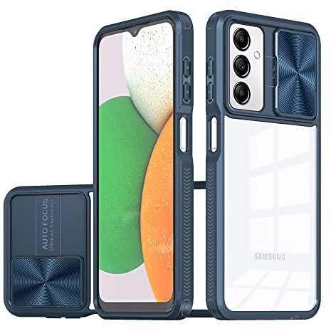 Compatible with Samsung M13 Phone Case Clear, Ultra Thin Samsung Galaxy M13 Case with Slide Cover Camera Lens Protector Silicone Shockproof Transparent Protective Case (Navy blue)