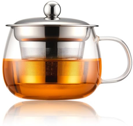 PARACITY Tea Cup with Infuser and lid, Glass Tea Cup of Heat Resistant Glass, 13oz Tea Mug, Clear Teacup for Loose Tea, Blooming Tea, Tea Bag, Tea Cup with Strainer for Family Daily