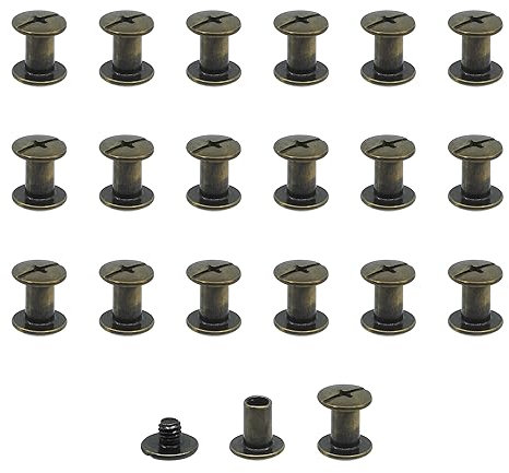 JJWNMLL Juego de 20 tornillos Chicago de M5x8mm, kit de tornillos de encuadernación Chicago, remache de uñas metal, botón Chicago, para cinturón de cuero,libro de recortes,encuadernación - Bronce