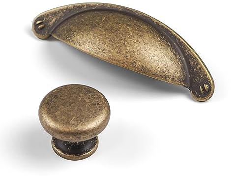 64mm Antique Brass Kitchen Cabinet Cup Handle Rustic Dark Brushed Cupboard Drawer Pull Wardrobe Furniture Replacement Upcycle