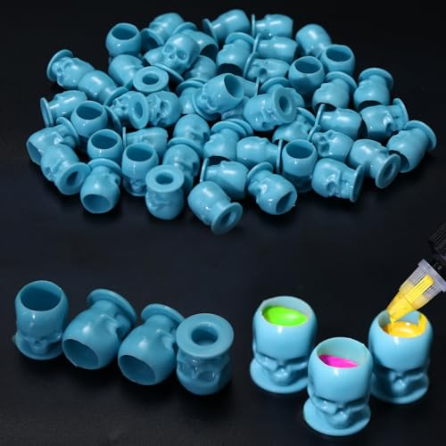 YLRONGTIAN Tattoo Tintenbecher-15mm Tattoo Tinte Tassen mit Stabiler Basis und 200 Stück Permanent Make-up Pigment Halter Container Cap Tattoo Zubehör,Blau