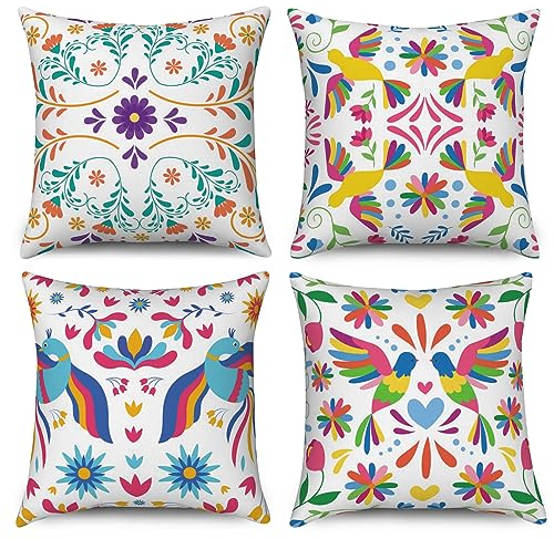 ASDCXZ Kissenbezug 40x40 cm 4er Set, Modern Kunst Frisch Blume Vogel Weiß Sofa Dekokissen Kissenbezüge Kissenhülle Waschbar Polyester Flachs Textil Outdoor Kopfkissenbezug Kissen Bezug