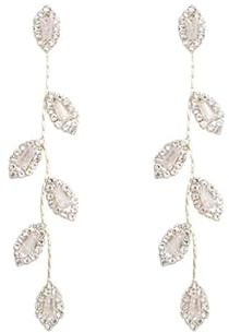 BSLVWG Crystal Leaf Drop Earrings Leaf Tassel Dangle Earrings Rhinestone Drop Gold CZ Crystal Long Earrings Wedding Earrings Jewelry for Bridal Women and Girls