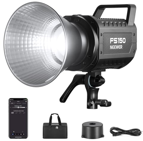NEEWER FS150 Luce Video LED 2,4G/APP Controllo, 130W 5600K COB Luci Studio Diurna Continua Silenziosa Fotografia Illuminazione 4 Modulazione Luminosa Precisa102000lux/1m CRI97+ 9 Effetti, Spina EU