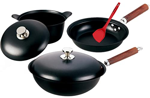 BONOOL Padella in Ferro Padella fornello Domestico pentola a Gas Adatta per Set di pentole antiaderenti Set di Tre Pezzi Kit di pentole (Colore: Nero, Misura