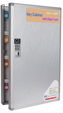 TUKA-i-AKUT Schlüsselkasten 96 Haken mit Elektronikschloss, Abschließbar Metall Schlüsselschrank Wandmontage, Aluminium Schlüsseltresor, farbige Schlüsselanhänger und Zahlenschloss, TKD8651-96