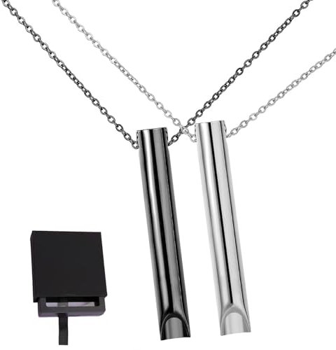 NOVAWELL 2PCS Anxiety Relief Breathing Necklace, Breathlace Calms for Anxiety, Rescue Remedy for Anxiety, Gift Boxed for Adults Women Men Meditation (Black&Silver)