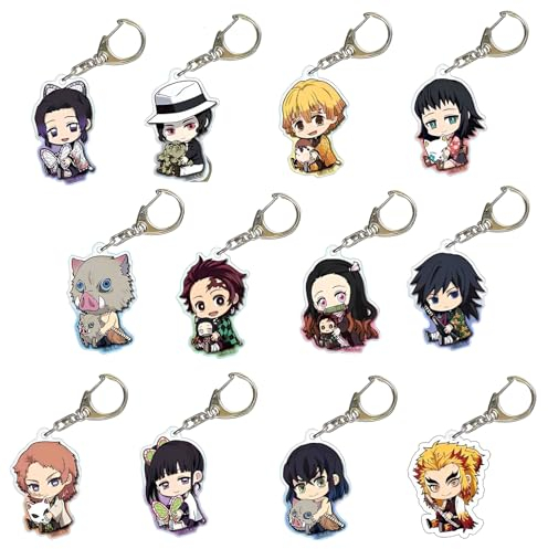WKxinxuan Demon Slayer Schlüsselanhänger, 12 Stück Demon Slayer Schluesselanhaenger Anime Schlüsselanhänger Personalisiert Acryl Autoschlüsselanhänger Keychain Schlusselanghanger für Kinder Geschenk