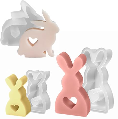 3 Stück Silikonformen Gießformen, Silikonform Ostern, Hasenform Für Ostern, Ostern Hase Backform, Osterhase Silikonform for Gips, Sojawachs Kerzen, Handwerk (3 Stück)