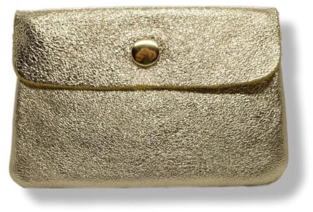 Générique Porte-Monnaie Femme en Cuir Irisé Métallisé, Porte-Carte Brillant, 3 Compartiments, Étui RFID (Or)