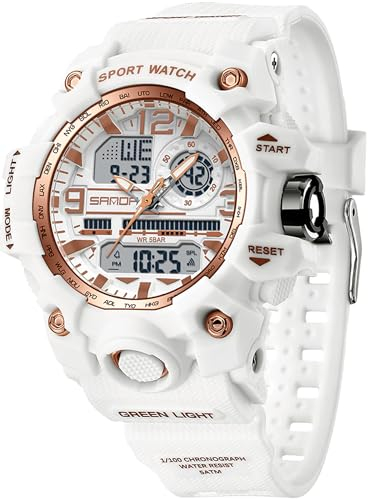 findtime Armbanduhr Damen Digital Sportuhr für Teenager Mädchen, Weiß Digitaluhr Analog Display Militär Wasserdicht Uhren