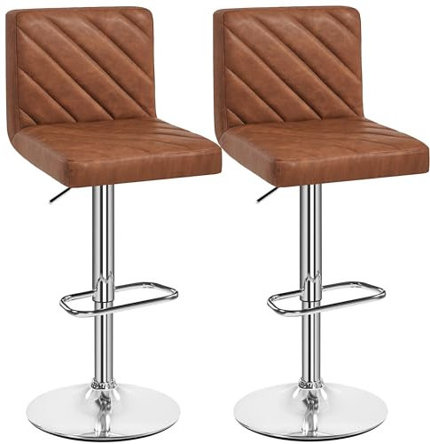 Yaheetech Barstools Set of 2, Height Adjustable Swivel Bar Stools, Breakfast Bar Chair with Backrest and Footrest for Home Kitchen, Retro Brown