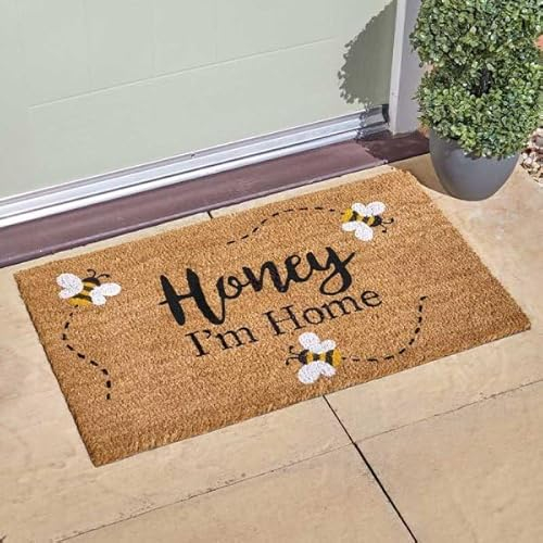 Garden Mile Doormats - Extra Large Coir Door Mat - Bee Doormat 75 x 45cm - Heavy Duty Doormat With Non Slip Backing - Indoor Door Mat - Outdoor Welcome Mat (Honey I'm Home)