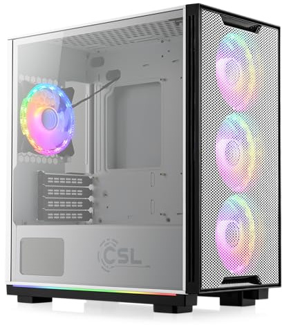 Gaming PC-Gehäuse Lumina - Midi-Tower, aRGB Beleuchtung (inkl. Steuerung & Akustik-Sensoren), Glas-Seitenteil, vormontierte Lüfter, ATX, mATX, Mini-ITX, weiß