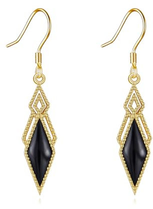 Schwarze Onyx Ohrringe 925 Sterling Silber Gold Ohrringe Gold Schwarz Schmuck Geschenk für Damen