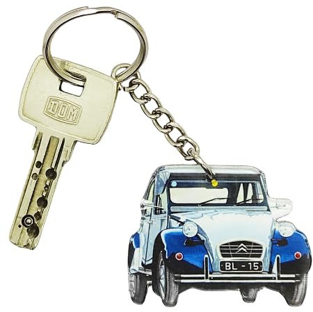 Générique Porte-clés voiture rétro 2CV bleu azure blanc idée cadeau automobile ancien