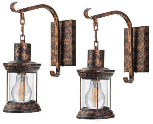 Battery Operated Wall Lights Set Of 2 Indoor Rechargeable Wireless Wall Sconces - Vintage Style, No Wiring Needed