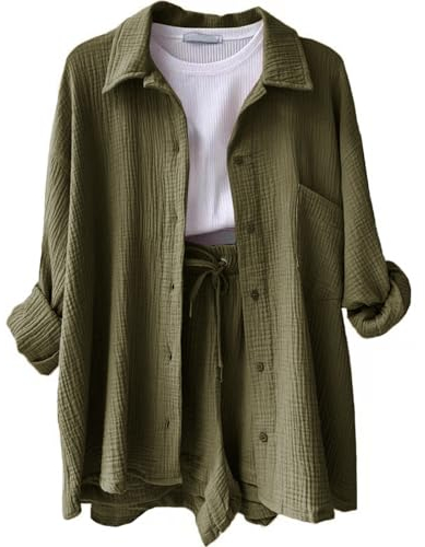 Gym Outfit Damen Set Sommer - Yoga Kleidung, Aesthetic Bekleidung, Tennis Outfit, Elegant - 3-Army Green, M