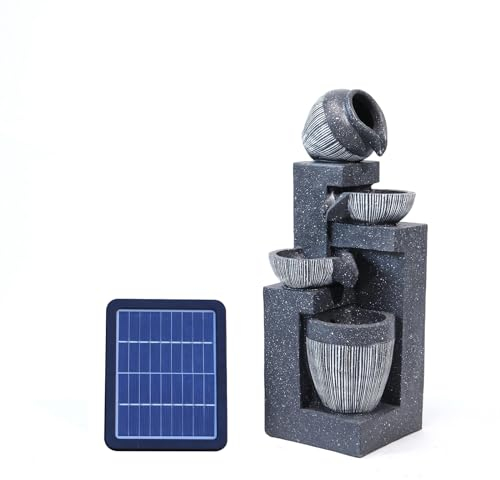 Warmiehomy Solar Powered Garden Water Feature Cascading Bowl Shaped Solar Water Feature Outdoor Garden Water Features Fountain with Lights Decorative Solar Pond Waterfall Ornaments for Pond Decor
