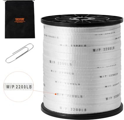 VEVOR Polyester Pull Tape, 5/8 x 108' Mule Tape Flat Rope, 2200 lbf Tensile Capacity, Printed Webbing Cable Pulling Tape for Packaging, Gardening, Commercial Electrical, Conduit Work, White
