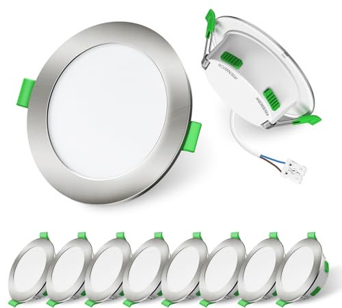 ALUSSO LIGHTING LED Einbaustrahler 230V Dimmbar, 4W/6W/8W Verstellbar LED Spots, 3CCT 3000K/ 4000K/6500K Deckenspots, Ultra Flach 68mm Deckenleuchte, IP44 für Badezimmer Küche, Rund Nickel 10er Set