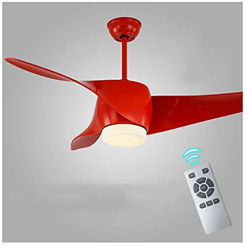 NRPEAK Heng Due Ventilatore da Soffitto con Luce 52 Soffitto Fan Luce Abs Leaf Moderna Metallo Soffitto Fandelier Soggiorno Mute Retro Led Remote Control Fandelier Led Lampadario Fandelier, Rosso