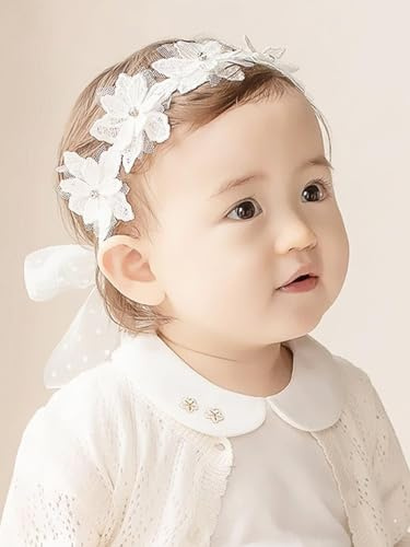 Baby Mädchen Stirnbänder Weiß Dehnbare Stirnband DoppelspitzeSpitzebowknot-Haarband Weich Baby Hairband Nylon Neugeboren Haarschmuck Babygeschenke für Neugeborene