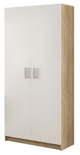HOGAR24 ES Armario 2 Puertas, Armario Juvenil, Color Blanco y Cambrian, Medidas: 90 cm (Ancho) x 199,4 cm (Ancho) x 50 cm (Fondo).