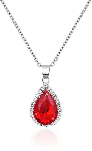 Linawe Silber Kette Damen Rot Rubin Halskette Anhänger Silberkette, Diamant Geburtsstein Kristall Kette Kettenanhänger, Charm Kette Damenkette Schmuck Set Jewelry Modeschmuck