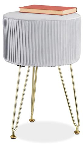 Relaxdays Hocker Samt, Haarnadelbeine, gepolsterter Sitzhocker, H x D: 45 x 29 cm, Couchhocker Wohnzimmer, grau/Gold