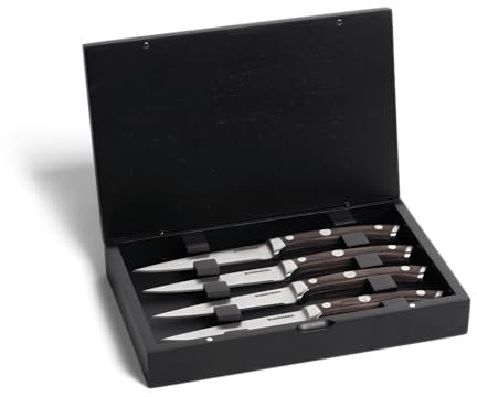 BURNHARD Steakmesser-Set mit Pakka-Holzgriff 4-tlg. inkl. Akazienholzbox, Deutscher Klingenstahl, ergonomische Form