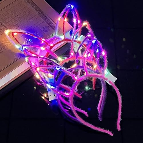 6 Pcs Hasenohren Haarreif LED,Leuchtender Haarreif,Kopfschmuck Leuchtend,Leuchtkranz Haare,Lichterkette Haare Schlager,Haarreifen Beleuchtet Party