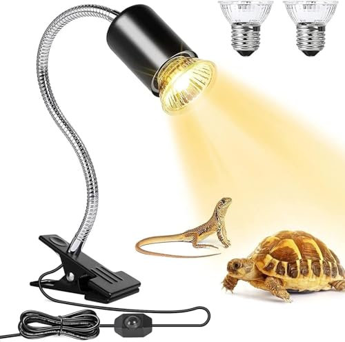 Lunriwis Schildkröte Wärmelampe Wärmespotlampe für Aquarium Repti mit 2 UVA UVB Terrarium Lampe,25 W, 50 W,mit Clip E27 Wärmestrahler Aquarium Tiere für Schildkröten, Chamäleons, Spinnen