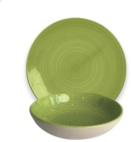MA MAISON Servizio Piatti Sunflower 12 Pezzi in Ceramica Set Piatti per 6 Persone Idea Regalo - 6 piatti piani, 6 fondi -Tavola e Cucina Colorato per Lavastoviglie (VERDE)