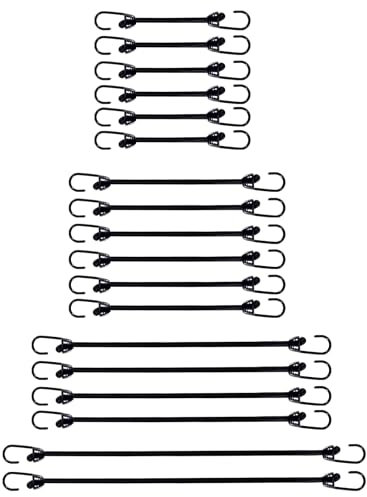 Joneaz Mini-Spanngurte mit Haken, 5,1 cm, 10,2 cm, 15,2 cm, 22,9 cm, sortiert, 18-teiliges Set mit kleinen Bungee-Schnüren