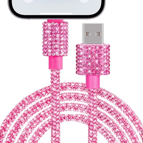 Coolden Cable pour iPhone 1.2M 66W Chargeur iPhone Câble iPhone USB Charge Rapide Bling Diamants iPhone Chargeur Rapide Compatible avec iPhone 14/13/12/11/Pro Max/XS/XR/X/8/7/6s/6/SE,iPad Pro Rose