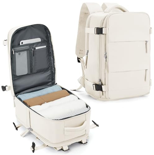 SZLX Großer Reiserucksack Damen,Ryanair Handgepäck 40x20x25 Rucksack Easyjet Cabin Bag Rucksack Wasserdicht Laptop Business Herren Reiserucksack Handgepäck Flugzeug mit Schuhfach Beige