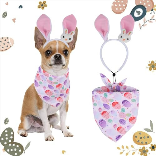NiCola Oster-Hundekostüm, rosa Osterhasenohren, Stirnband, Osterhundehalstuch, niedliches Hunde-Osterkostüme für kleine Hunde, Katzen, Osterverkleidungsparty-Zubehör (Rosa)