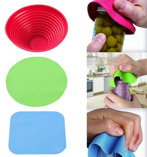3 Pcs Jar Opener for Weak Hands, Multi Purpose Reusable Rubber Gripper Jar Opener Gripper Rubber Jar for Most Bottles,for Elderly Suffering from Arthritis Children Women Weak Hands