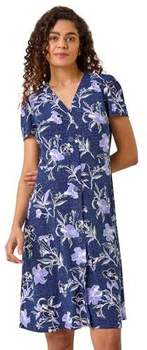 Roman Originals Tea Dress for Women UK Ladies Frill Hem Skater Wrap Jersey Stretchy Fit & Flare Flattering Knee Length Cocktail Party Occasion Holiday Going Out - Lilac - Size 18