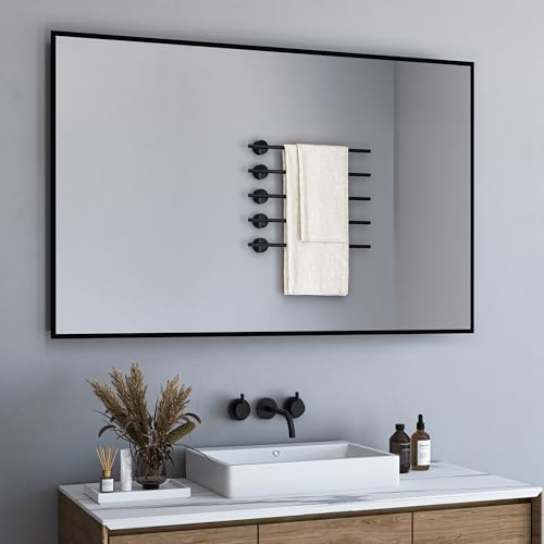 BD-Baode Spiegel Schwarz 100x70cm Rechteckiger Metallrahmen Badspiegel Wandspiegel für Badezimmer Wohnzimmer Dekorative Morden Design mit schwarzem Rand