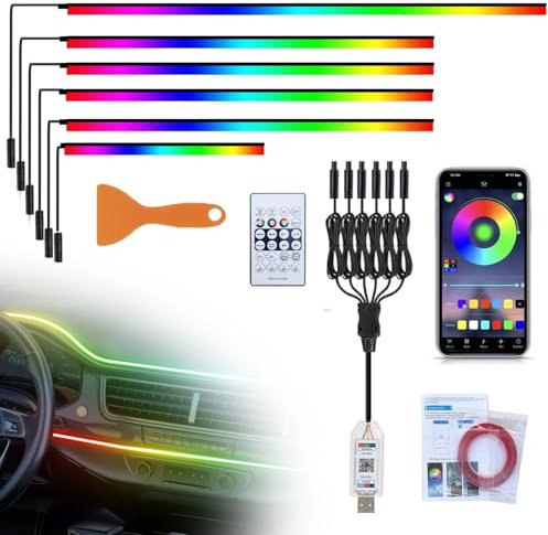 AOUZOVLI 6 in 1 Auto Ambientebeleuchtung LED Auto Innenraumbeleuchtung 445 cm 584 LEDs 16 Millionen Farben 210 Dynamische Steuerung per Fernbedienung USB APP