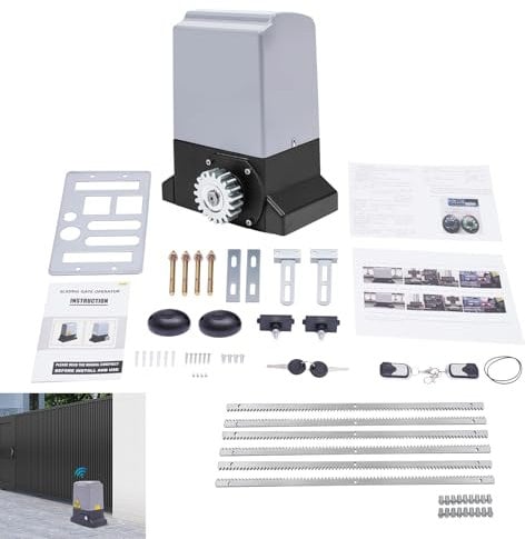 Automatic Sliding Gate Drive,750W Electric Sliding Gate Opener 1600KG/3527lbs, Automatic Door Opener Motor,Rack Driven Driveway Garage Gate Kit with 2 Remote Controls Sensors and 6m Gear Racks