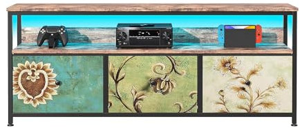 MINGZHE Mueble para TV, mesa de TV retro, soporte para medios, soporte de TV con cajones, centro de entretenimiento, consola multimedia, soporte de TV para salón, retro, multicolor, 108 x 30 x 57 cm