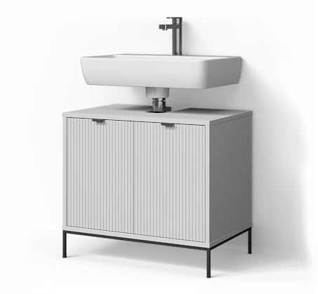 Livinity Meuble sous-lavabo ATERNO, Blanc, 70x63cm | avec 2 portes