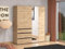 Extra Wide Mirrored 4 Door Wardrobe with Shelving & 3 Drawers - Oak Effect Bedroom Storage Unit 183cm Wide