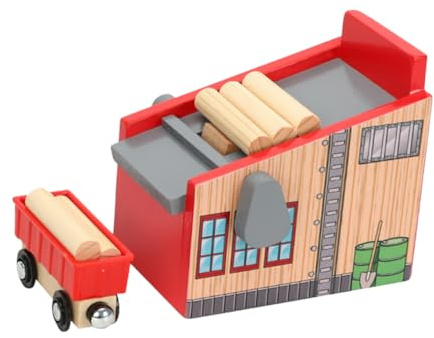 ERINGOGO Pädagogisches Holz Zug Spielzeug Satz mit Holzschienen und Szenenzubehör Kompakt und Leicht für Kinder zum Lernen und Spielen