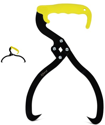Xforst Pinza per Tronchi GF300 – Pinza per Legno 300 mm con Gancio di Sollevamento – Pinza Forestale Manuale per Trasporto e Imballaggio Tronchi – Acciaio Nero & Manico Giallo Antiscivolo