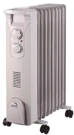 Ölradiator mit Lüftung DESCON 2000 W + 400 W, Heizgerät zur Zusatzbeheizung, Thermostat, Temperaturregelung, Lüfter, Transportrollen, Kipp- und Überhitzungsschutz